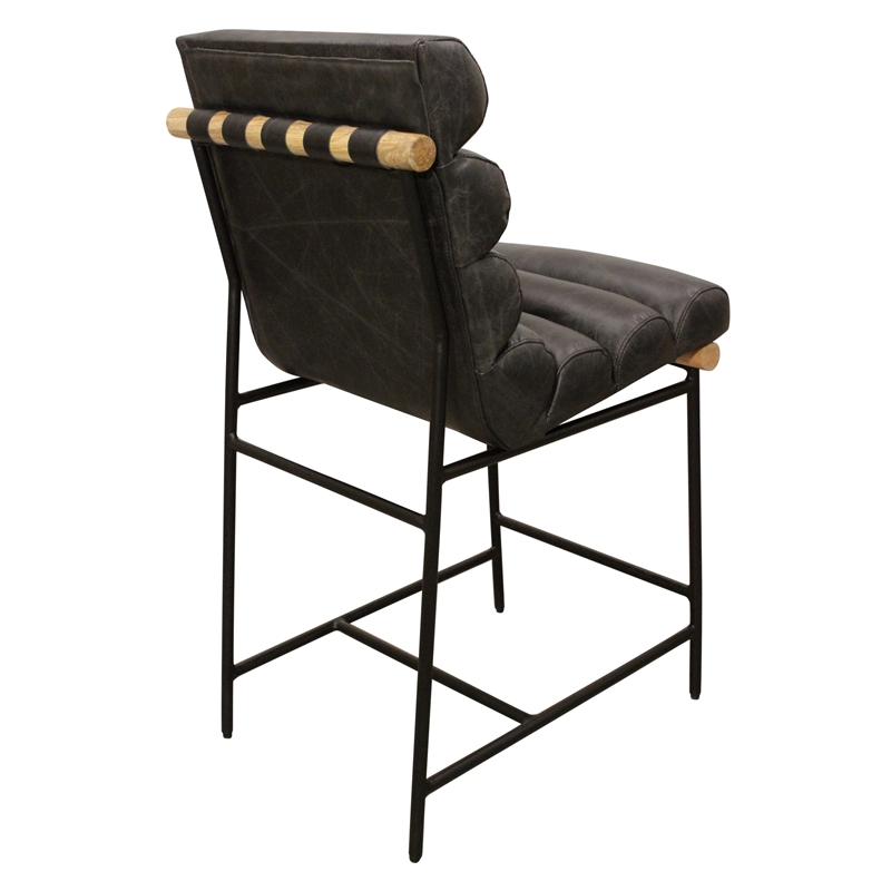 Pemberly Row Authentic Leather Counter Stool in Antique Black