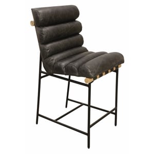 Pemberly Row Authentic Leather Counter Stool in Antique Black