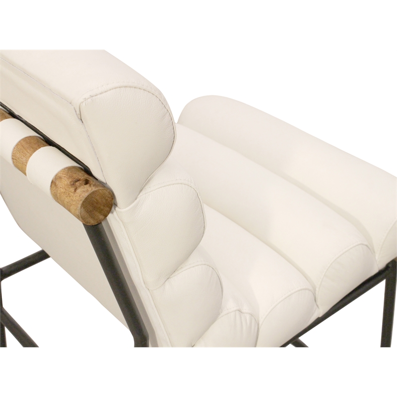 Pemberly Row Authentic Leather Counter Stool in Ivory on Metal Frame