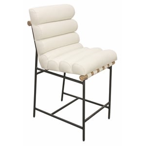 Pemberly Row Authentic Leather Counter Stool in Ivory on Metal Frame