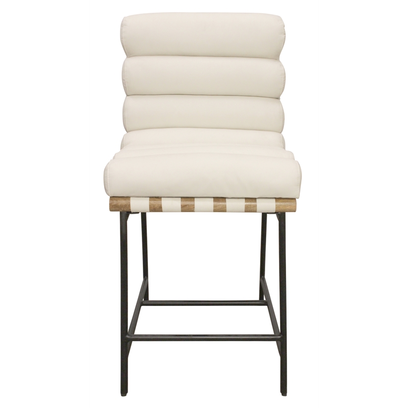 Pemberly Row Authentic Leather Counter Stool in Ivory on Metal Frame