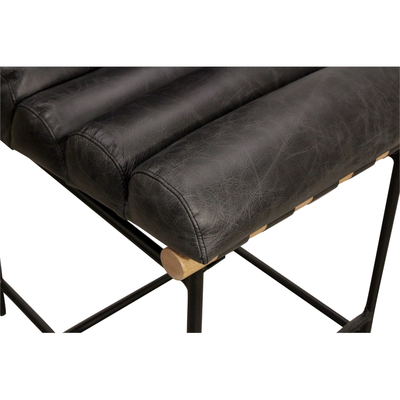 Pemberly Row Authentic Leather Bar Stool in Antique Black on Metal Frame