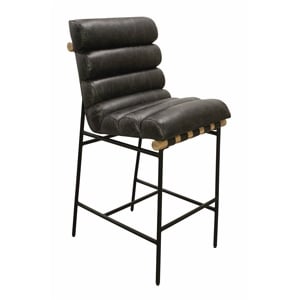 Pemberly Row Authentic Leather Bar Stool in Antique Black on Metal Frame