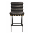 Pemberly Row Authentic Leather Bar Stool in Antique Black on Metal Frame
