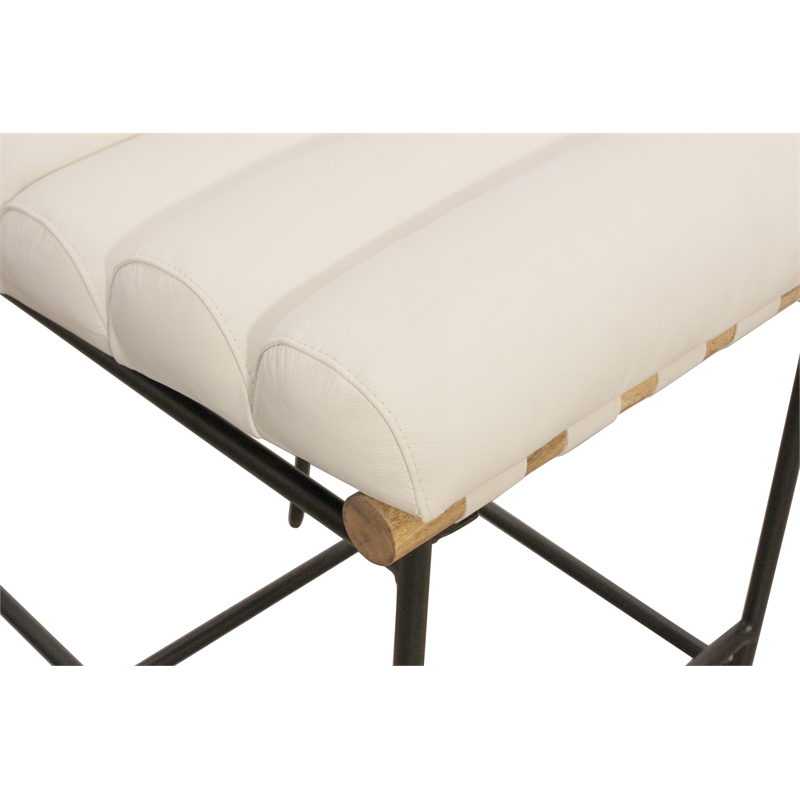 Pemberly Row Authentic Leather Bar Stool in Ivory on Metal Frame