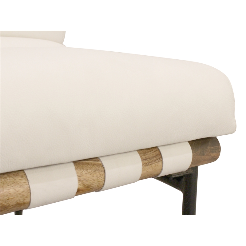 Pemberly Row Authentic Leather Bar Stool in Ivory on Metal Frame
