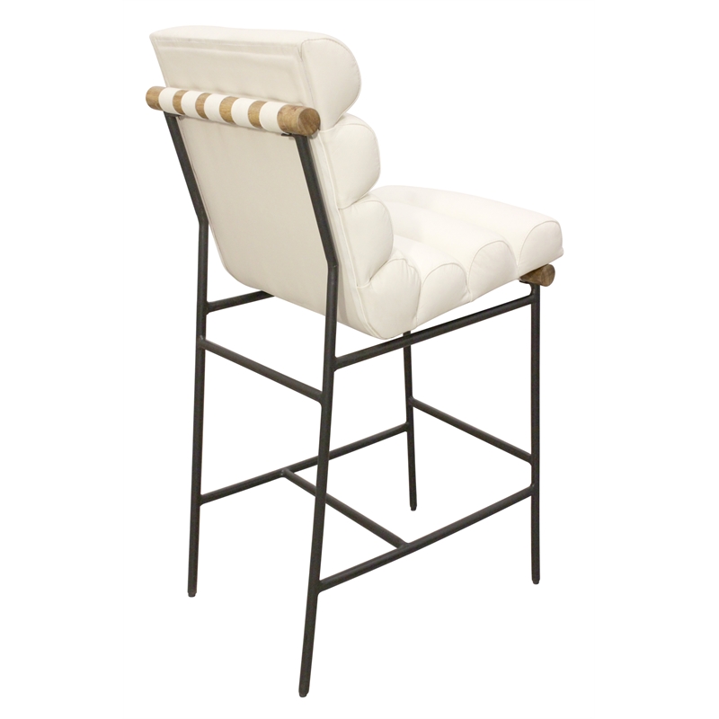 Pemberly Row Authentic Leather Bar Stool in Ivory on Metal Frame
