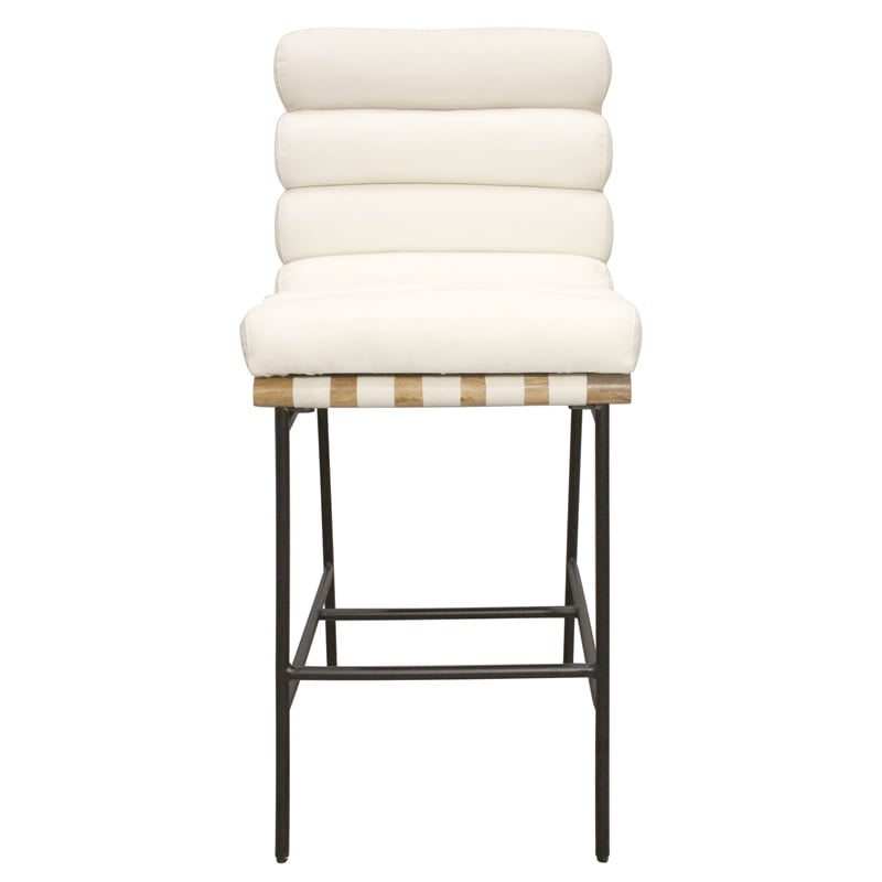 Pemberly Row Authentic Leather Bar Stool in Ivory on Metal Frame