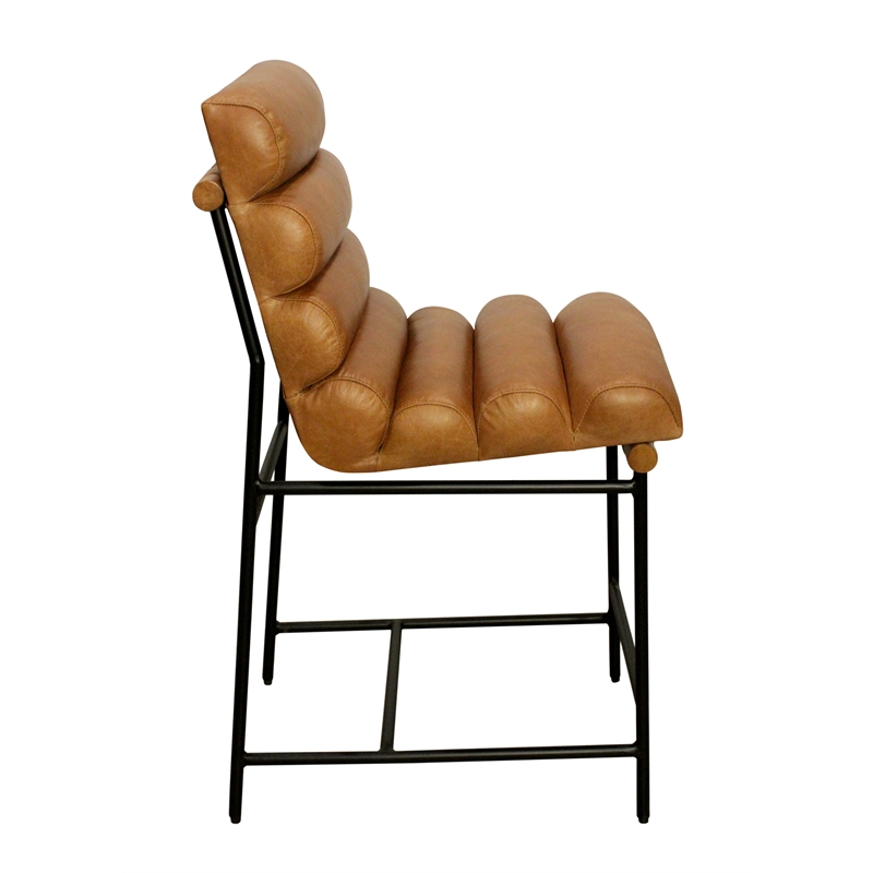 Pemberly Row Authentic Leather Counter Stool in Tan on Metal Frame