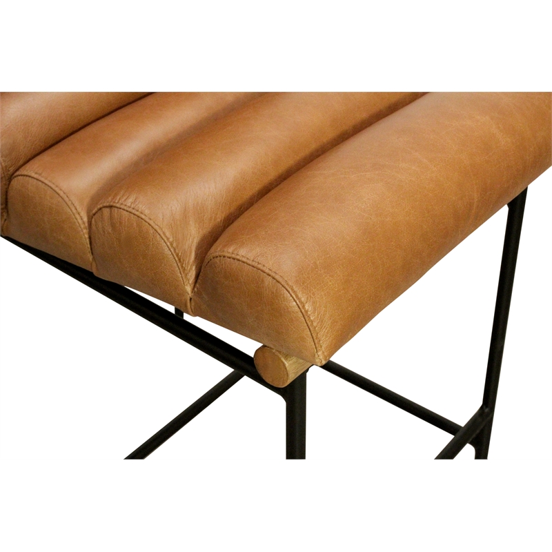 Pemberly Row Authentic Leather Counter Stool in Tan on Metal Frame