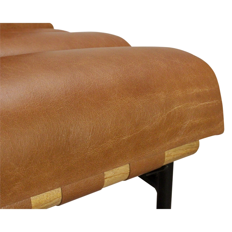 Pemberly Row Authentic Leather Counter Stool in Tan on Metal Frame
