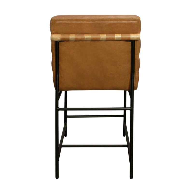 Pemberly Row Authentic Leather Counter Stool in Tan on Metal Frame