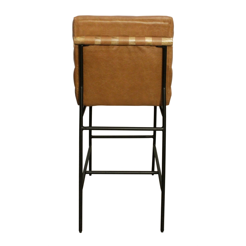 Pemberly Row Authentic Leather Bar Stool in Tan on Metal Frame