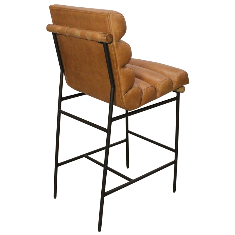 Pemberly Row Authentic Leather Bar Stool in Tan on Metal Frame