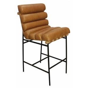 Pemberly Row Authentic Leather Bar Stool in Tan on Metal Frame