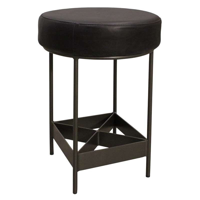 Pemberly Row Authentic Leather Counter Stool in Antique Black with Footrest