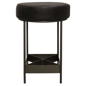 Pemberly Row Authentic Leather Counter Stool in Antique Black with Footrest