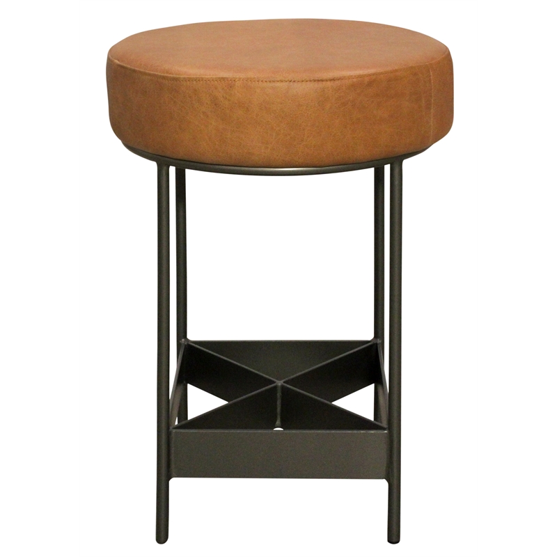 Pemberly Row Authentic Leather Counter Stool in Tan with Footrest