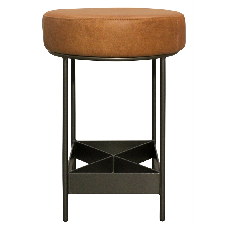 Pemberly Row Authentic Leather Counter Stool in Tan with Footrest