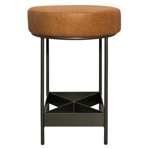 Pemberly Row Authentic Leather Counter Stool in Tan with Footrest