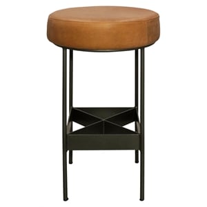 Pemberly Row Authentic Leather Bar Stool in Tan with Footrest