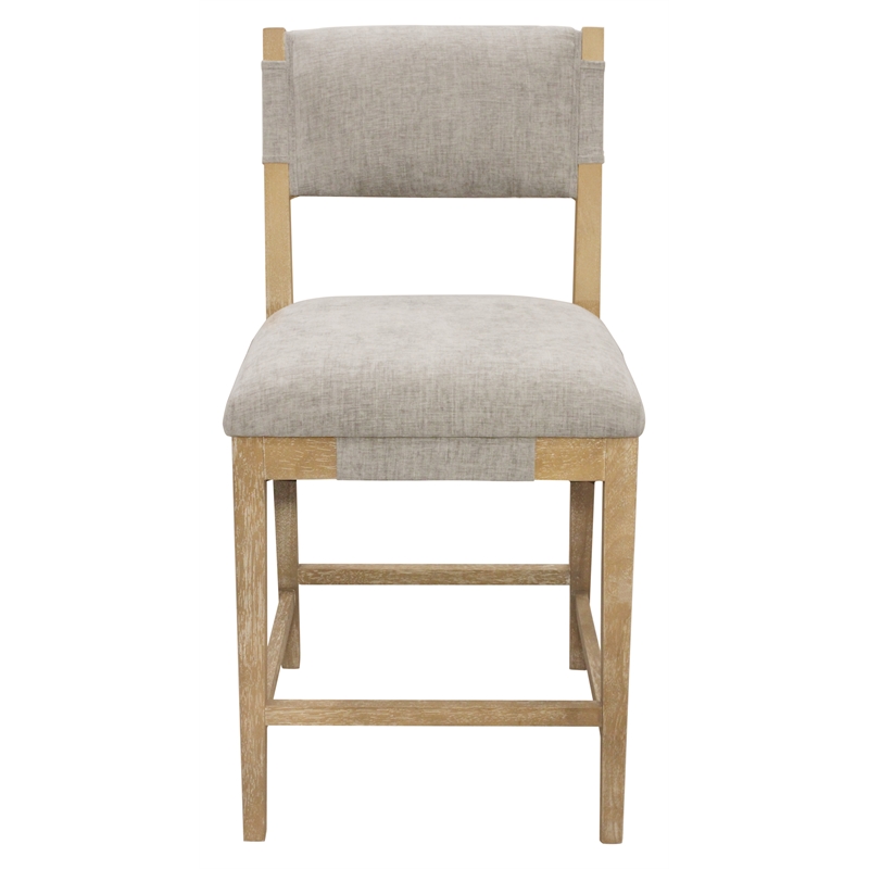 Pemberly Row Linen Fabric Counter Stool in Slate Gray on Solid Wood