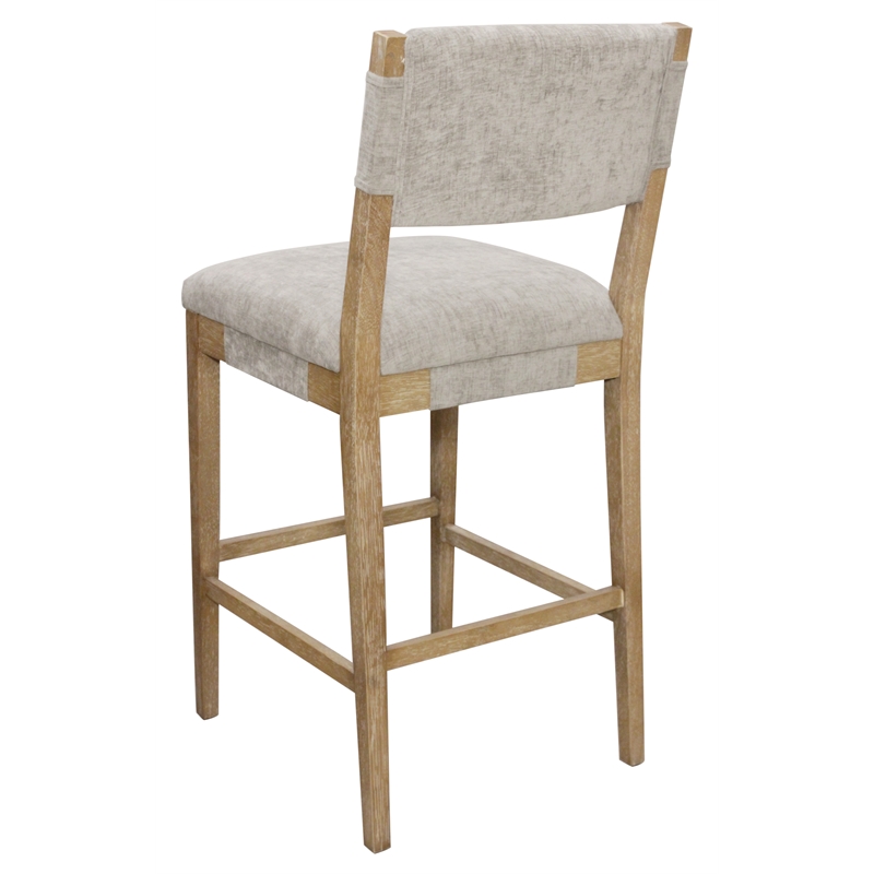 Pemberly Row Linen Fabric Bar Stool in Slate Gray on Solid Wood