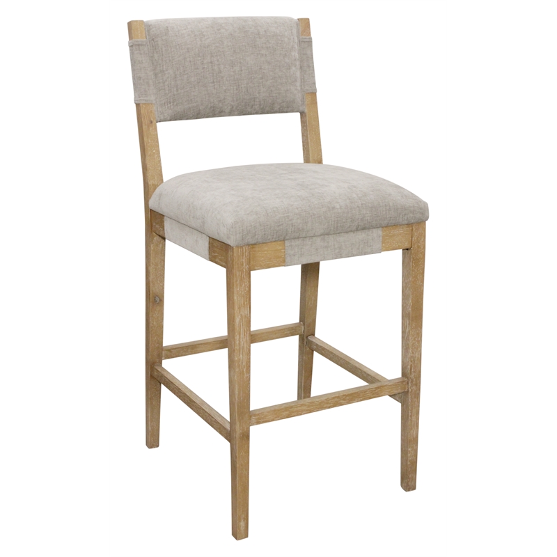 Pemberly Row Linen Fabric Bar Stool in Slate Gray on Solid Wood