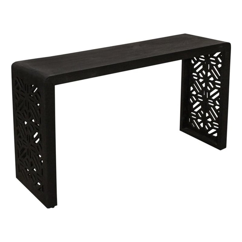 Pemberly Row Hand-Carved Solid Mango Wood Console Table in Charcoal