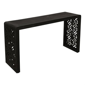 Pemberly Row Hand-Carved Solid Mango Wood Console Table in Charcoal