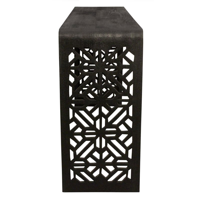 Pemberly Row Hand-Carved Solid Mango Wood Console Table in Charcoal