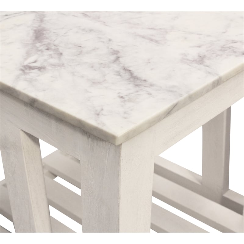 Pemberly Row White Marble End Table with Solid Wood Base in Sur Tone