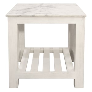 Pemberly Row White Marble End Table with Solid Wood Base in Sur Tone