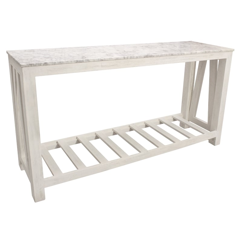 Pemberly Row White Marble Console Table with Solid Wood Base in Sur Tone