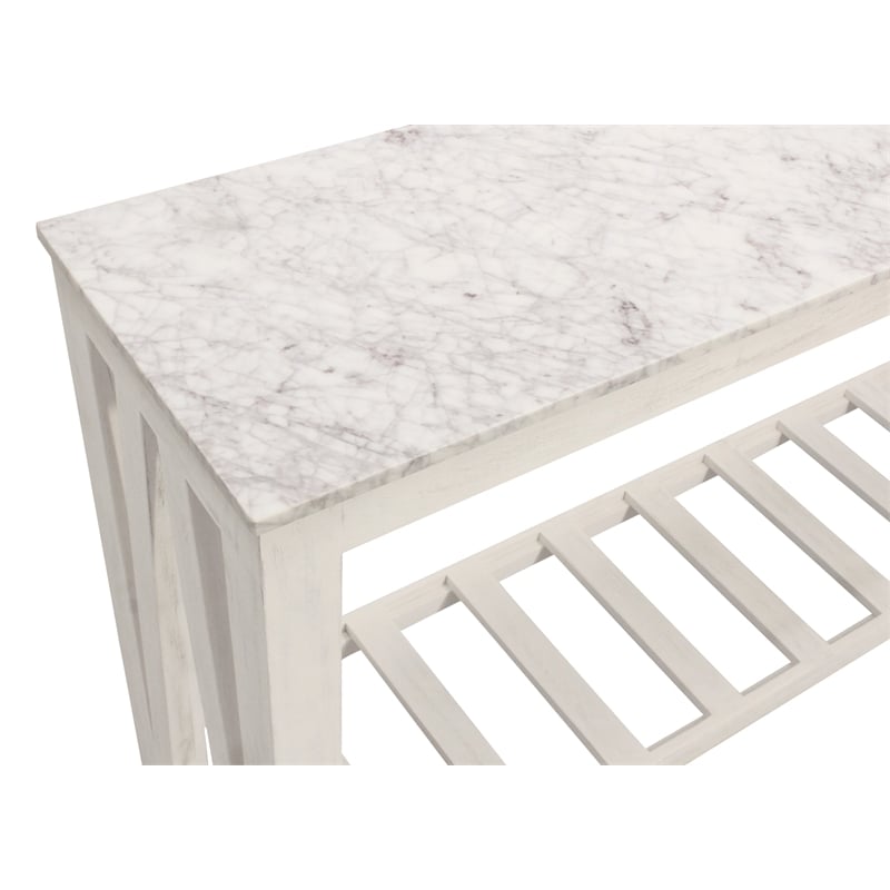 Pemberly Row White Marble Console Table with Solid Wood Base in Sur Tone