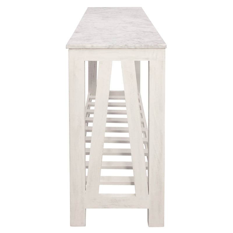 Pemberly Row White Marble Console Table with Solid Wood Base in Sur Tone