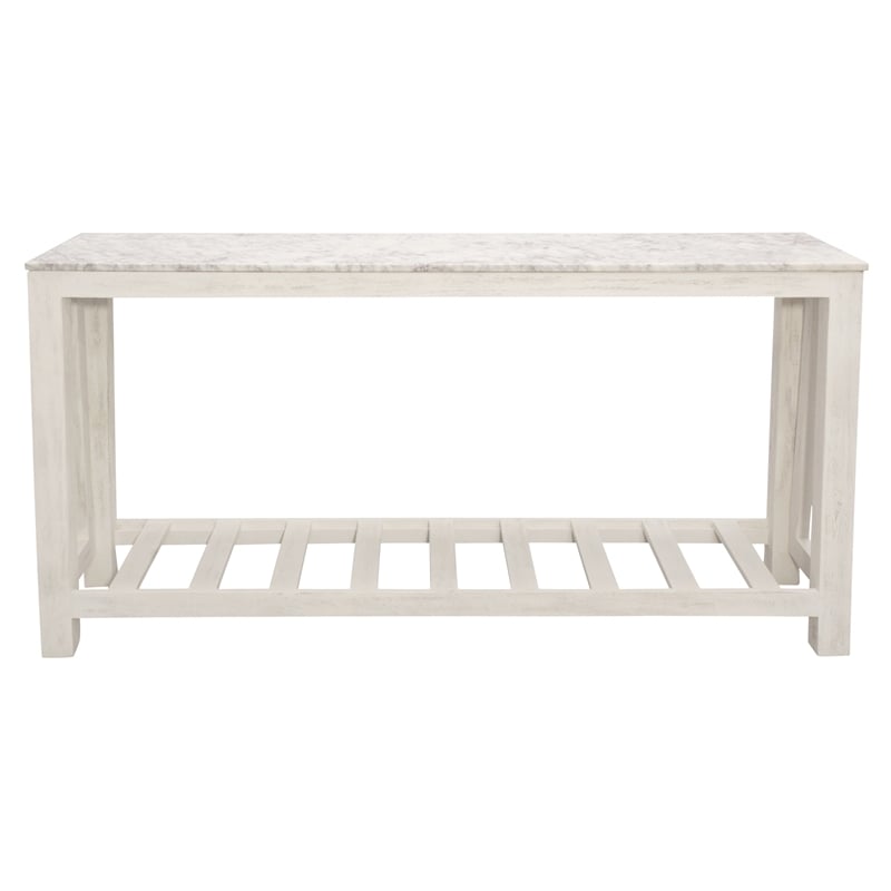 Pemberly Row White Marble Console Table with Solid Wood Base in Sur Tone