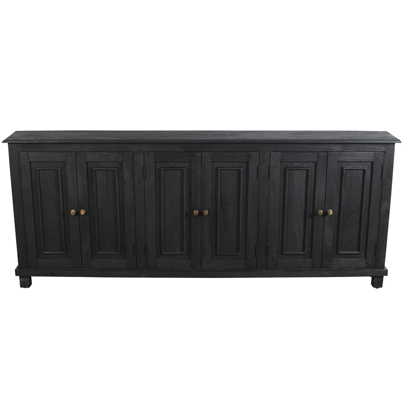 Pemberly Row 6-Door Solid Mango Wood Sideboard in Charcoal Gray Finish
