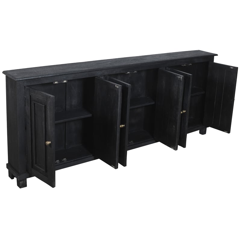 Pemberly Row 6-Door Solid Mango Wood Sideboard in Charcoal Gray Finish