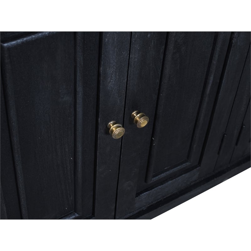 Pemberly Row 6-Door Solid Mango Wood Sideboard in Charcoal Gray Finish