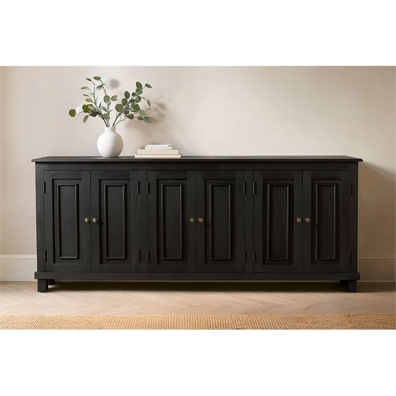 Pemberly Row 6-Door Solid Mango Wood Sideboard in Charcoal Gray Finish