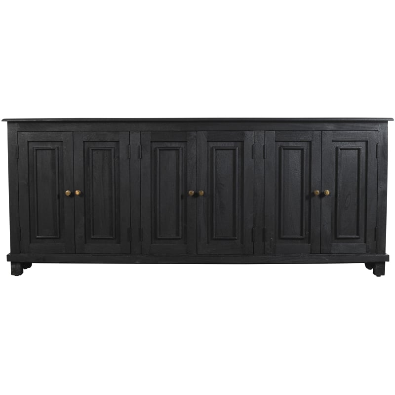 Pemberly Row 6-Door Solid Mango Wood Sideboard in Charcoal Gray Finish