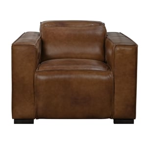 Pemberly Row Full-Leather Power Reclining Lounge Chair in Tan with Black Legs