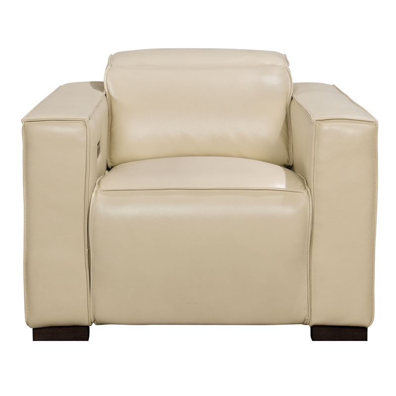 Pemberly Row Full-Leather Power Reclining Lounge Chair in Beige with Black Legs