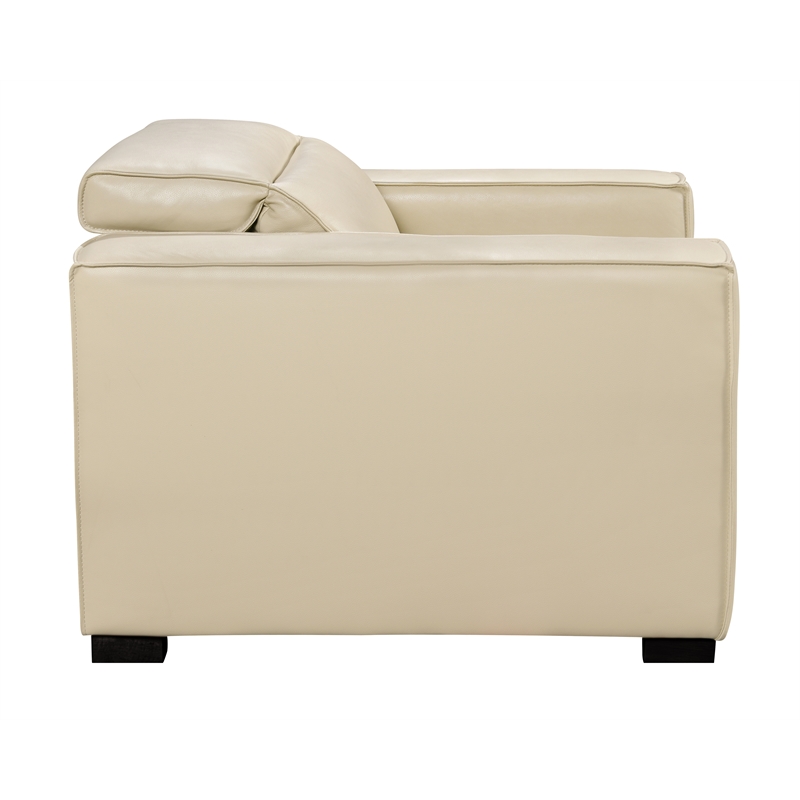 Pemberly Row Full-Leather Power Reclining Lounge Chair in Beige with Black Legs