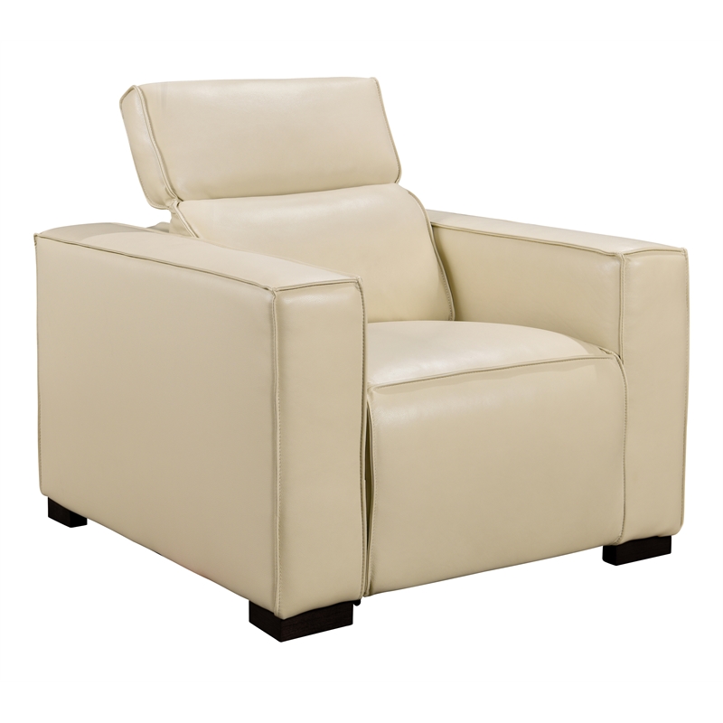 Pemberly Row Full-Leather Power Reclining Lounge Chair in Beige with Black Legs