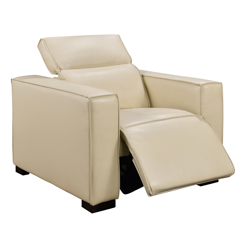 Pemberly Row Full-Leather Power Reclining Lounge Chair in Beige with Black Legs