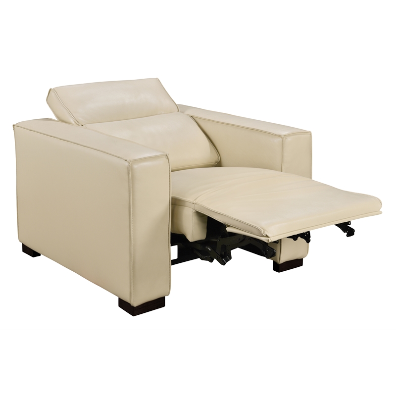 Pemberly Row Full-Leather Power Reclining Lounge Chair in Beige with Black Legs