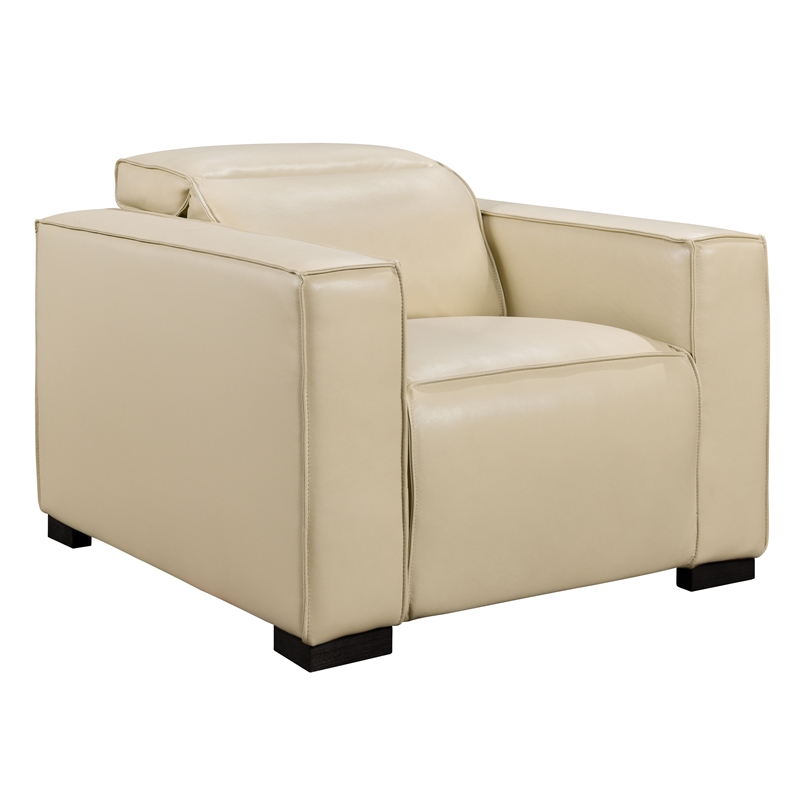 Pemberly Row Full-Leather Power Reclining Lounge Chair in Beige with Black Legs