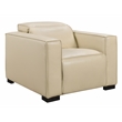Pemberly Row Full-Leather Power Reclining Lounge Chair in Beige with Black Legs